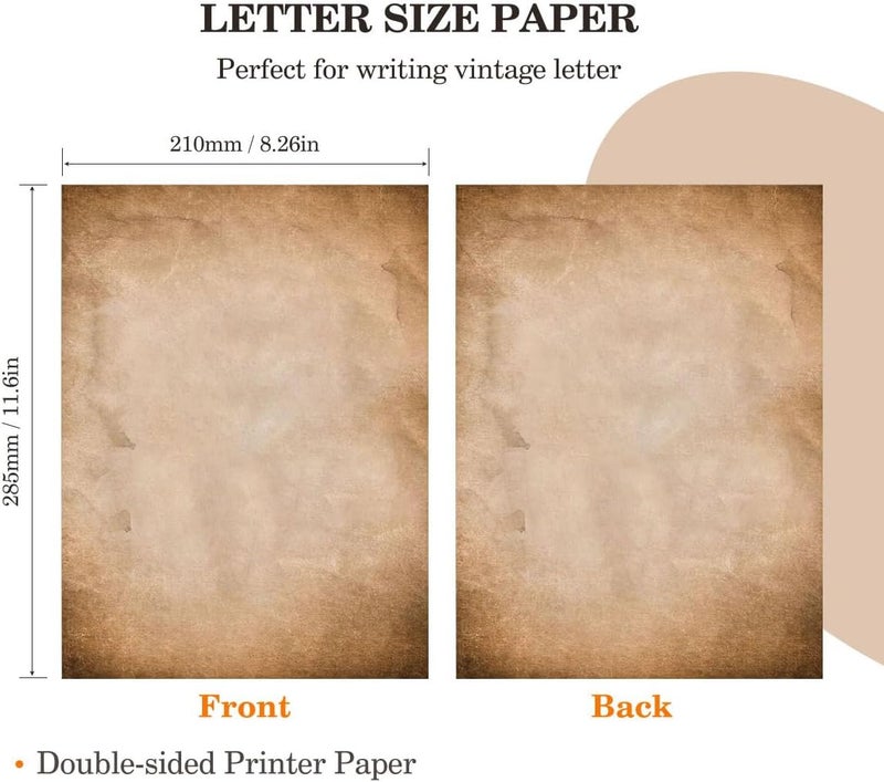 WLXTREE Vintage Old Aged Paper,Stationery 8.26 x 11.6,Antique Stationary Letter Writting Paper for Treasures Map Resume Invites Letters,Double Sided Printing,50 Sheets - Image 2